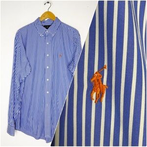Ralph Lauren Custom Fit Blue & White Stripe Button-Down Shirt Long Sleeve XL